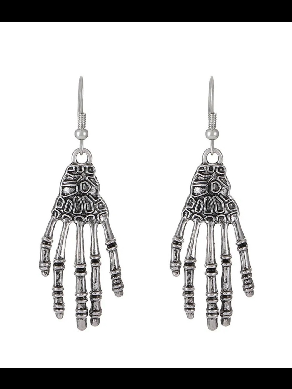 Silver Skeletal Hand Drop Earrings for Women